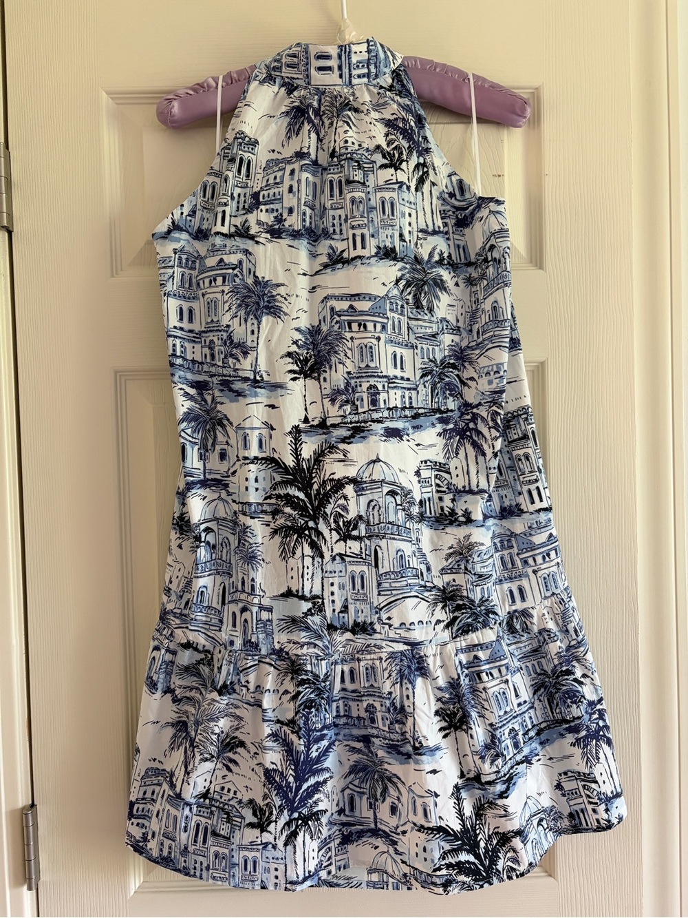 NWT Calypso St Barth White & Blue Printed Halter Dress Women Size XL
